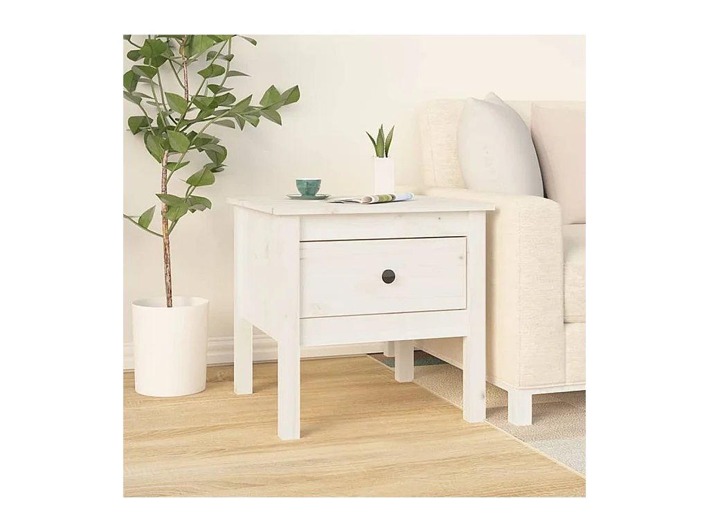 Bijzettafel Wit 50x50x49 cm Massief grenenhout