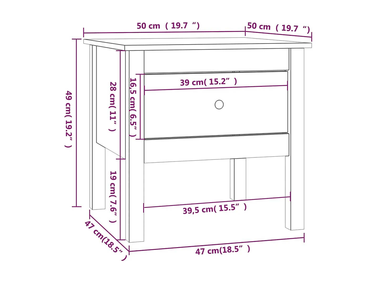 Bijzettafel Wit 50x50x49 cm Massief grenenhout