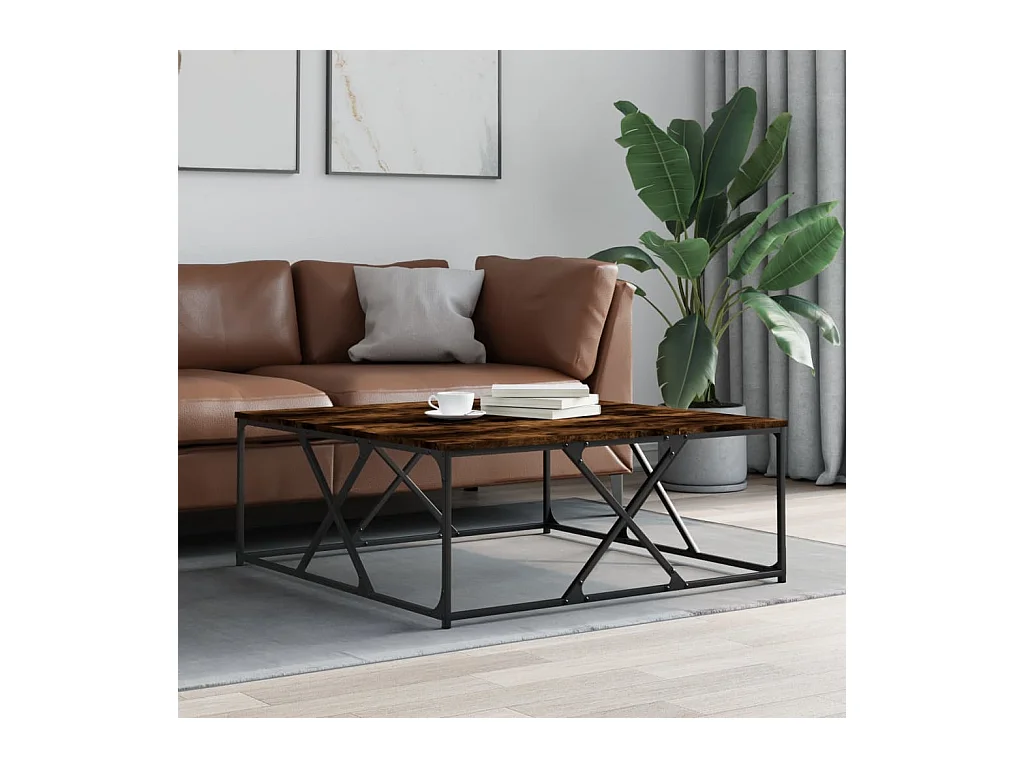 Table basse chêne fumé 100x100x40 cm bois d'ingénierie