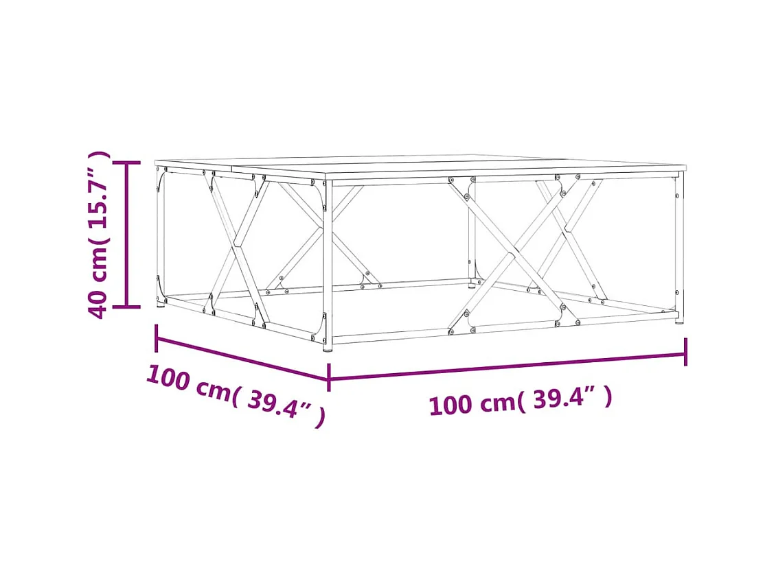 Table basse chêne fumé 100x100x40 cm bois d'ingénierie