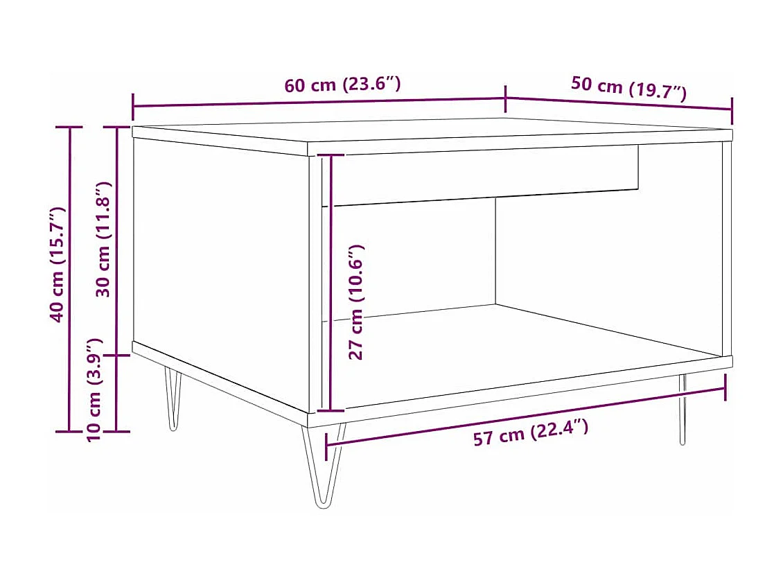 Mesa de centro Roble negro 60 x 50 x 40 cm Madera de ingeniería