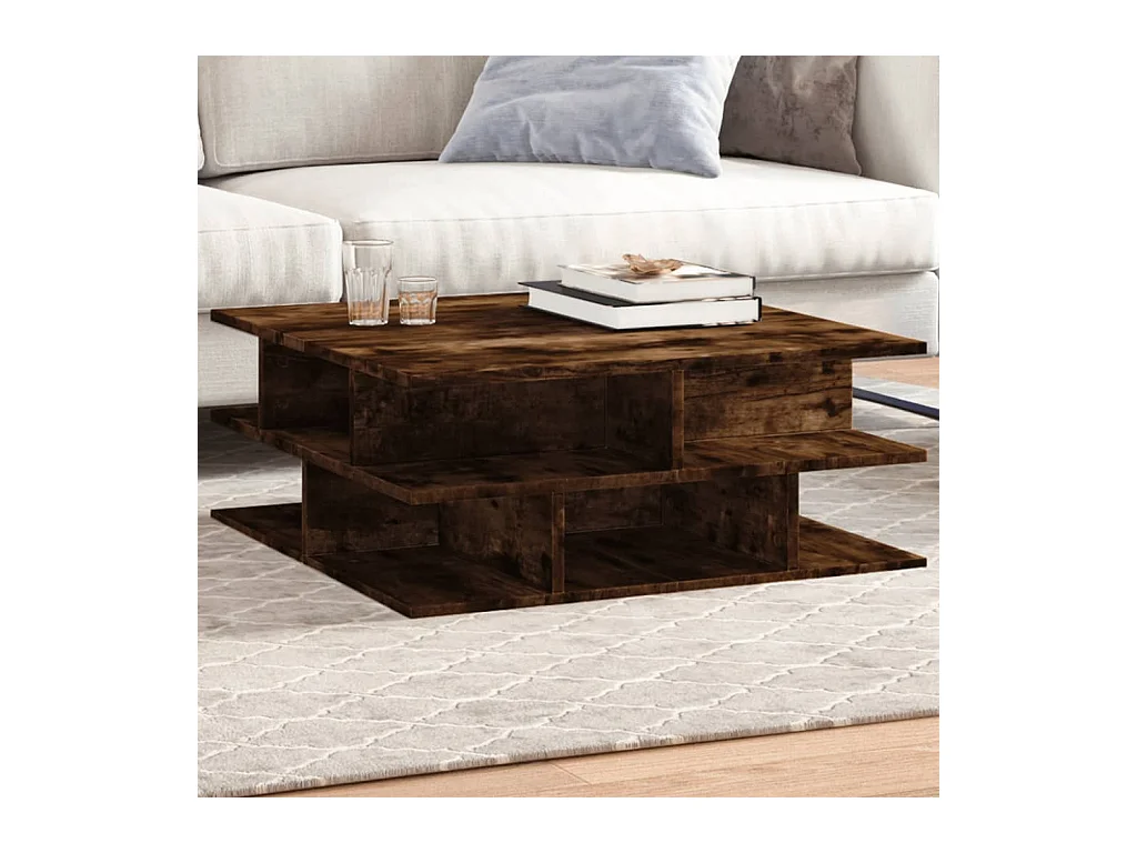 Gerookte eiken salontafel 70x70x29 cm bewerkt hout