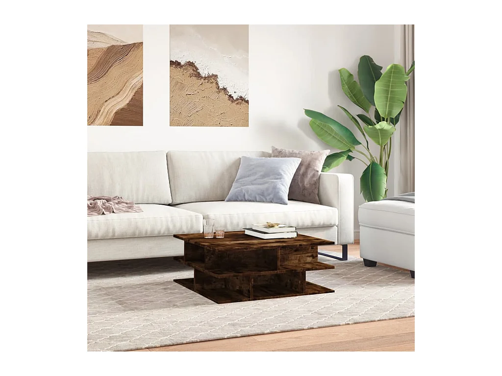 Gerookte eiken salontafel 70x70x29 cm bewerkt hout