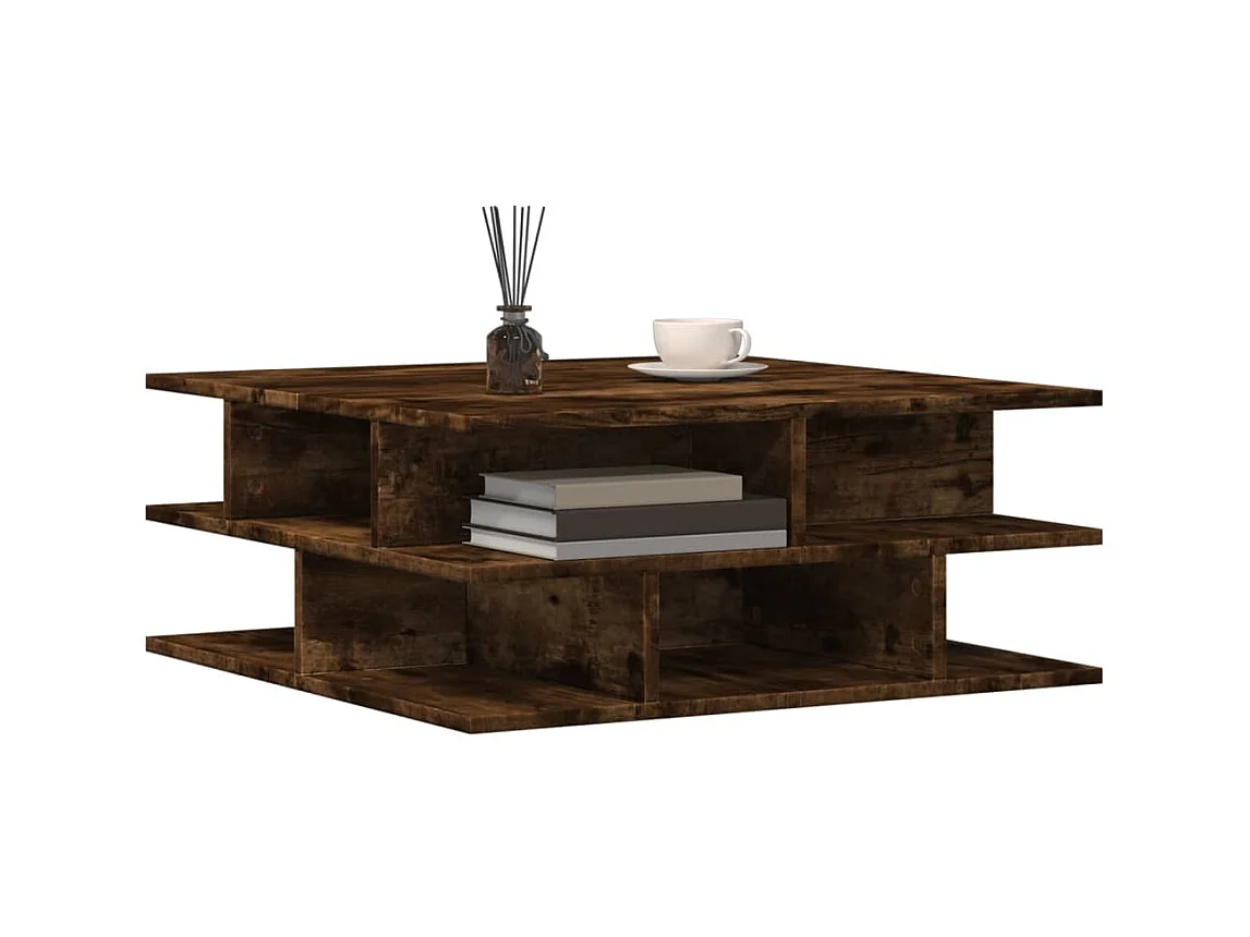 Gerookte eiken salontafel 70x70x29 cm bewerkt hout