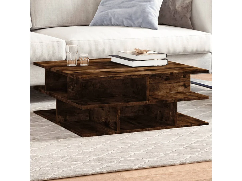 Tavolino da caffè in rovere affumicato 70x70x29 cm in legno ingegnerizzato