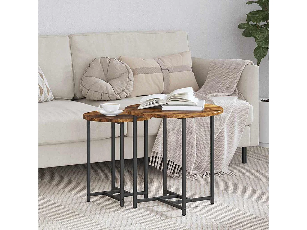 Ensemble de tables d'appoint 2 pcs Chêne fumé et noir