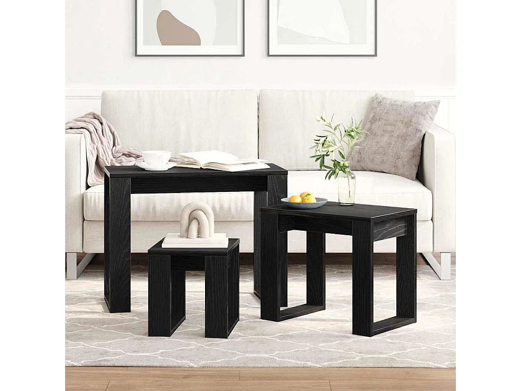 Bijzettafel 3 stuks Zwart Eiken 61 x 28 x 47 cm