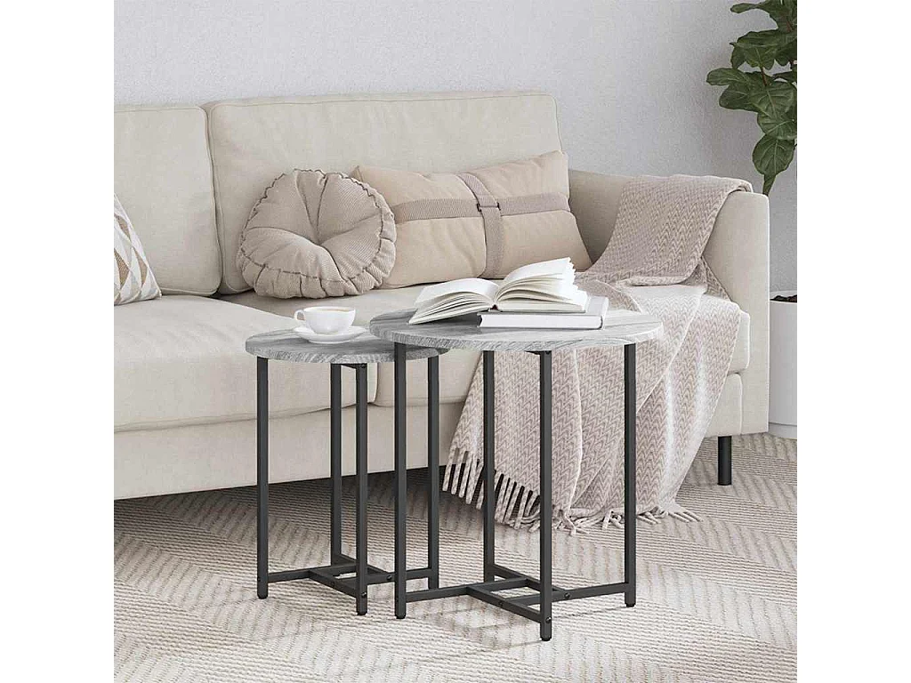 Ensemble de tables d'appoint 2 pcs Gris sonoma et Noir