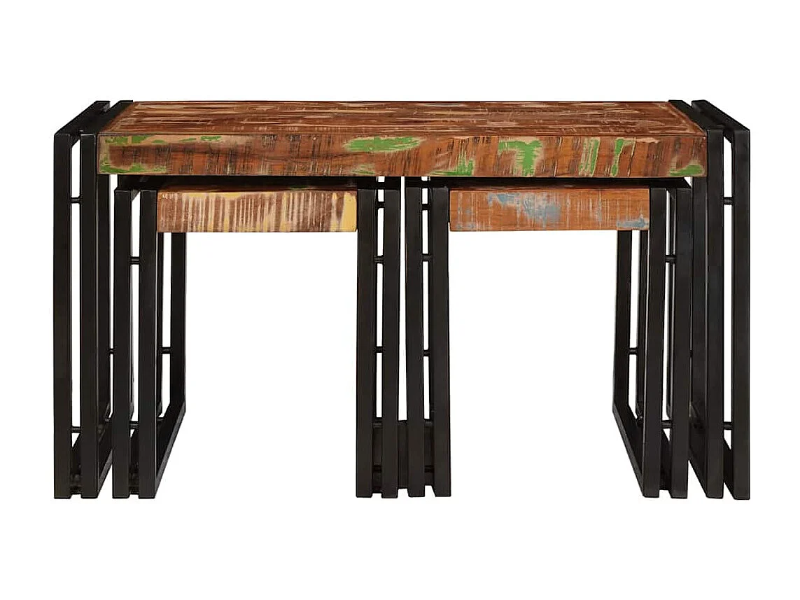 Table Gigogne 3 pcs Marron et noir bois de récupération massif