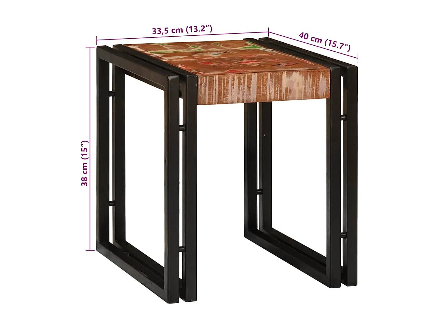 Table Gigogne 3 pcs Marron et noir bois de récupération massif