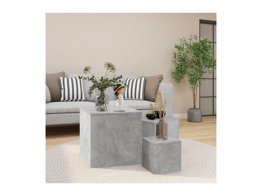 Tables d'appoint 3 pcs Gris béton Bois d’ingénierie