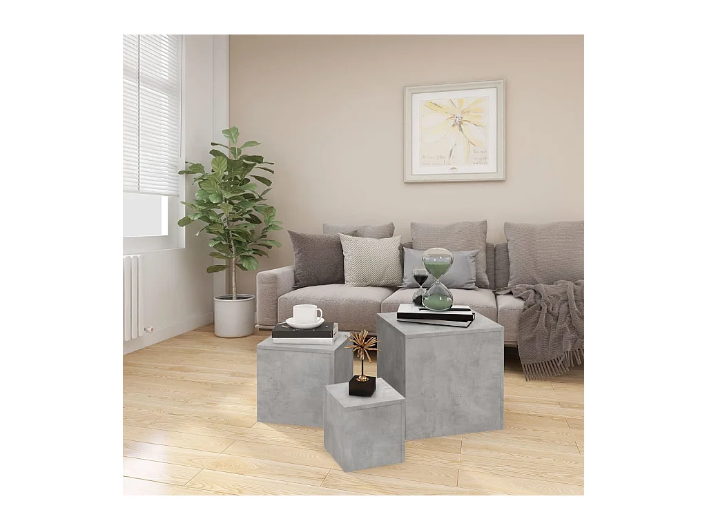 Tables d'appoint 3 pcs Gris béton Bois d’ingénierie
