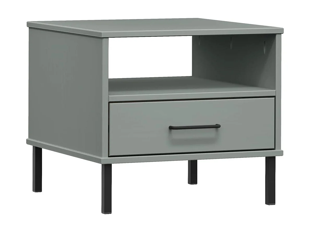 Mesita de noche con patas de metal Gris Madera maciza de pino OSLO