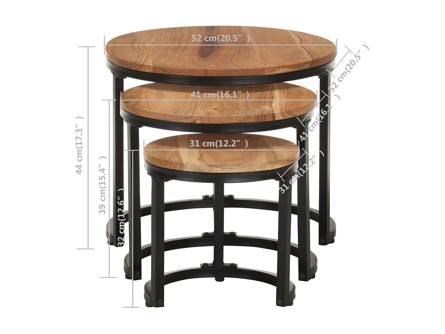 mesas auxiliares de madera maciza de acacia