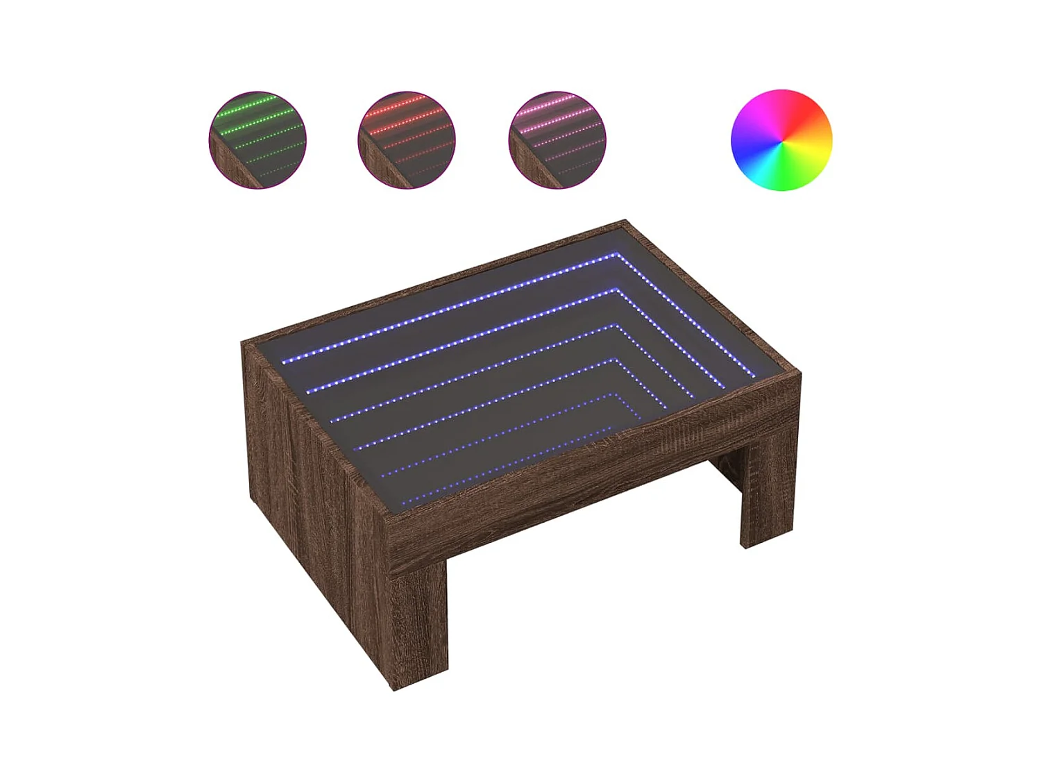 Salontafel met oneindige LED bruin eiken 70x50x30 cm