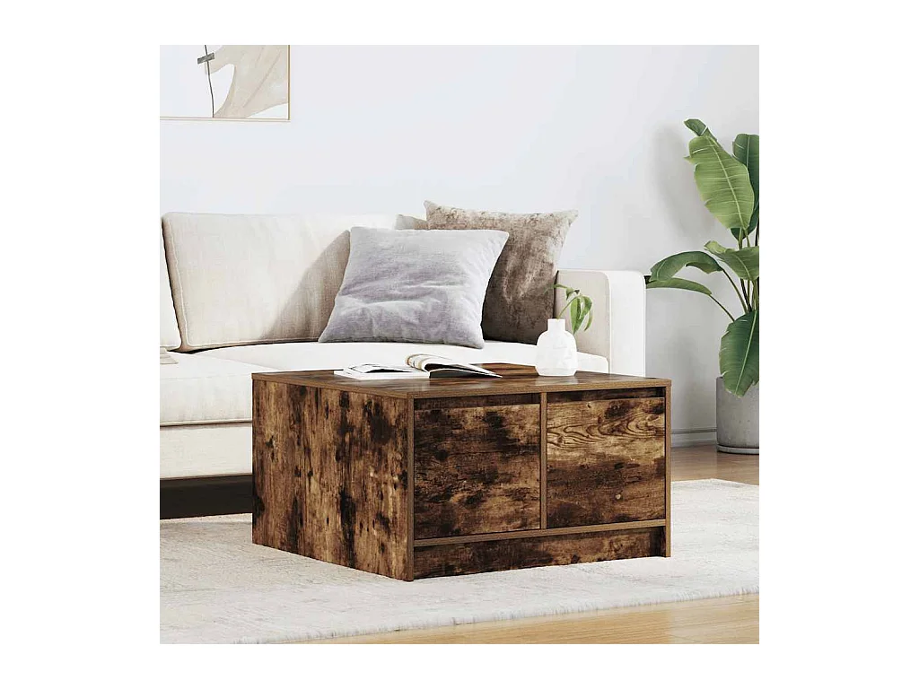 Mesa de centro de roble ahumado con cajones 70,5x70x40 cm