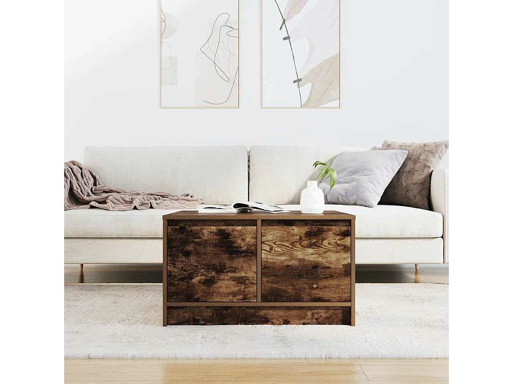 Tavolino da caffè in rovere affumicato con cassetti 70,5x70x40 cm