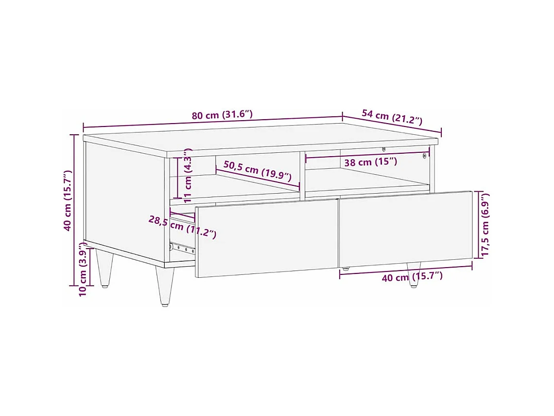 Table basse Blanc 80 x 54 x 40 cm bois de manguier massif