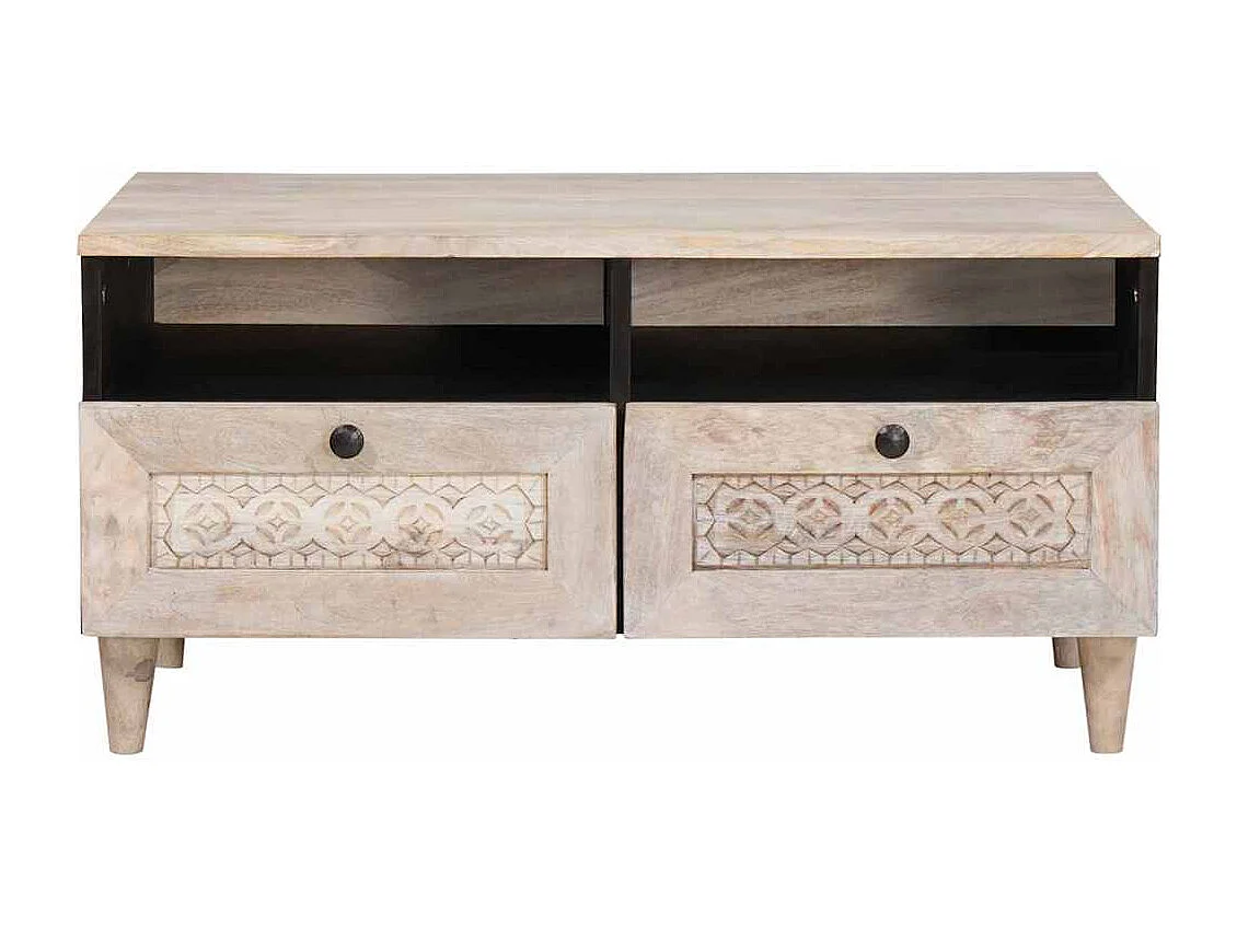 Table basse Blanc 80 x 54 x 40 cm bois de manguier massif