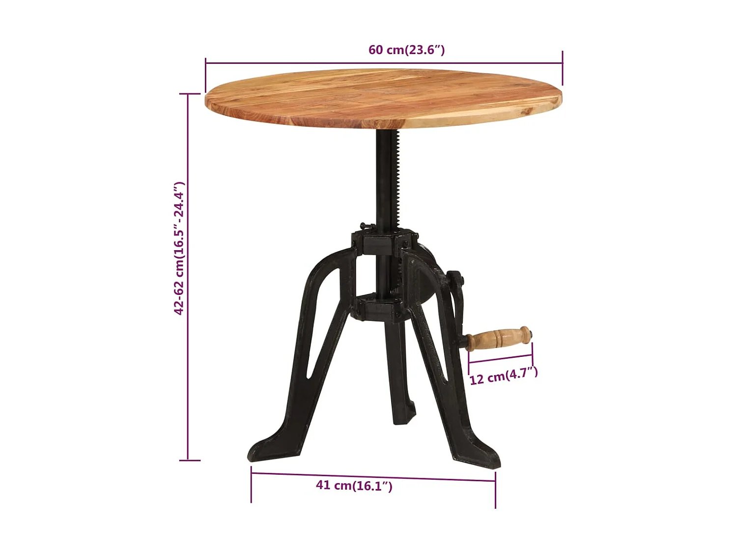 Bijzettafel 60x(42-62) cm Massief acaciahout en gietijzer