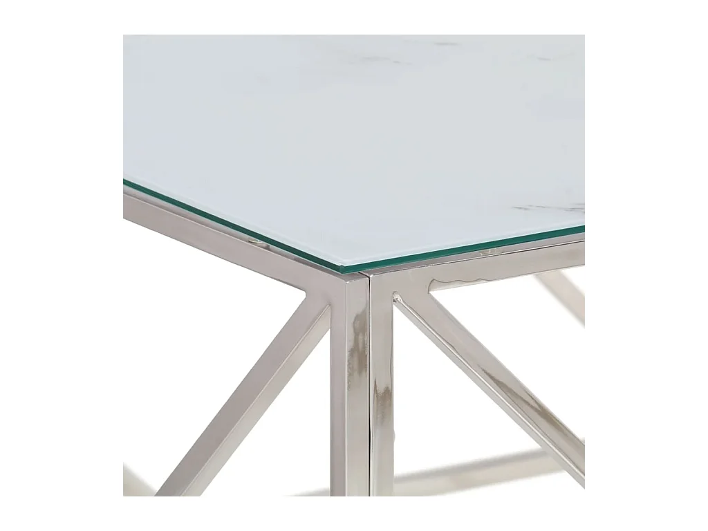 Table basse argenté acier inoxydable et verre trempé