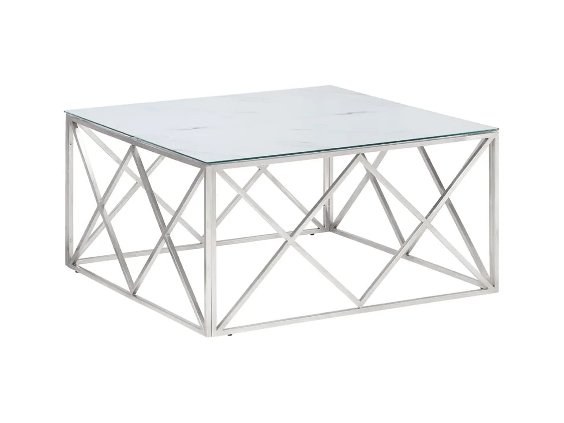 Zilveren salontafel van roestvrij staal en gehard glas