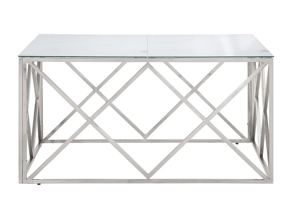 Zilveren salontafel van roestvrij staal en gehard glas