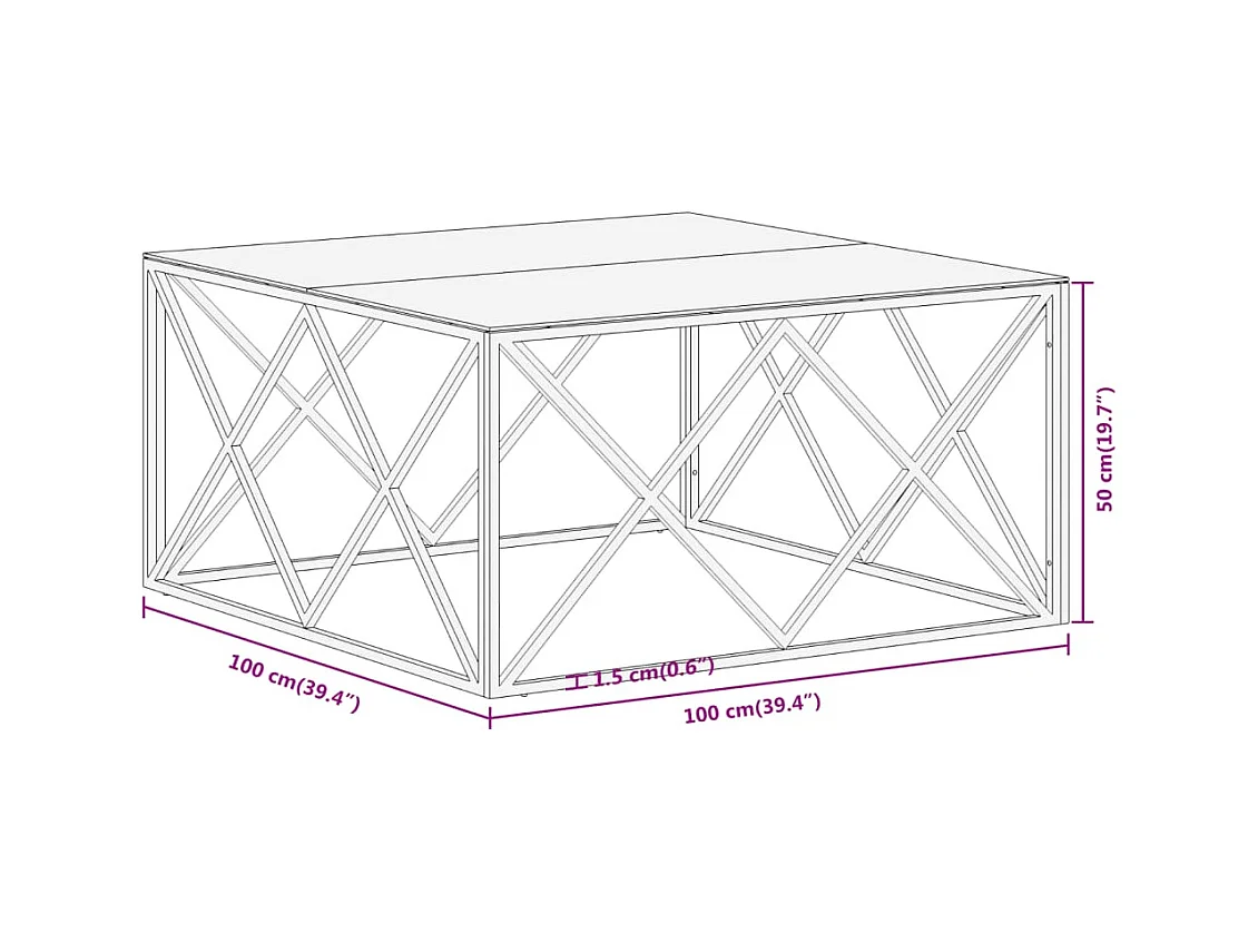 Zilveren salontafel van roestvrij staal en gehard glas