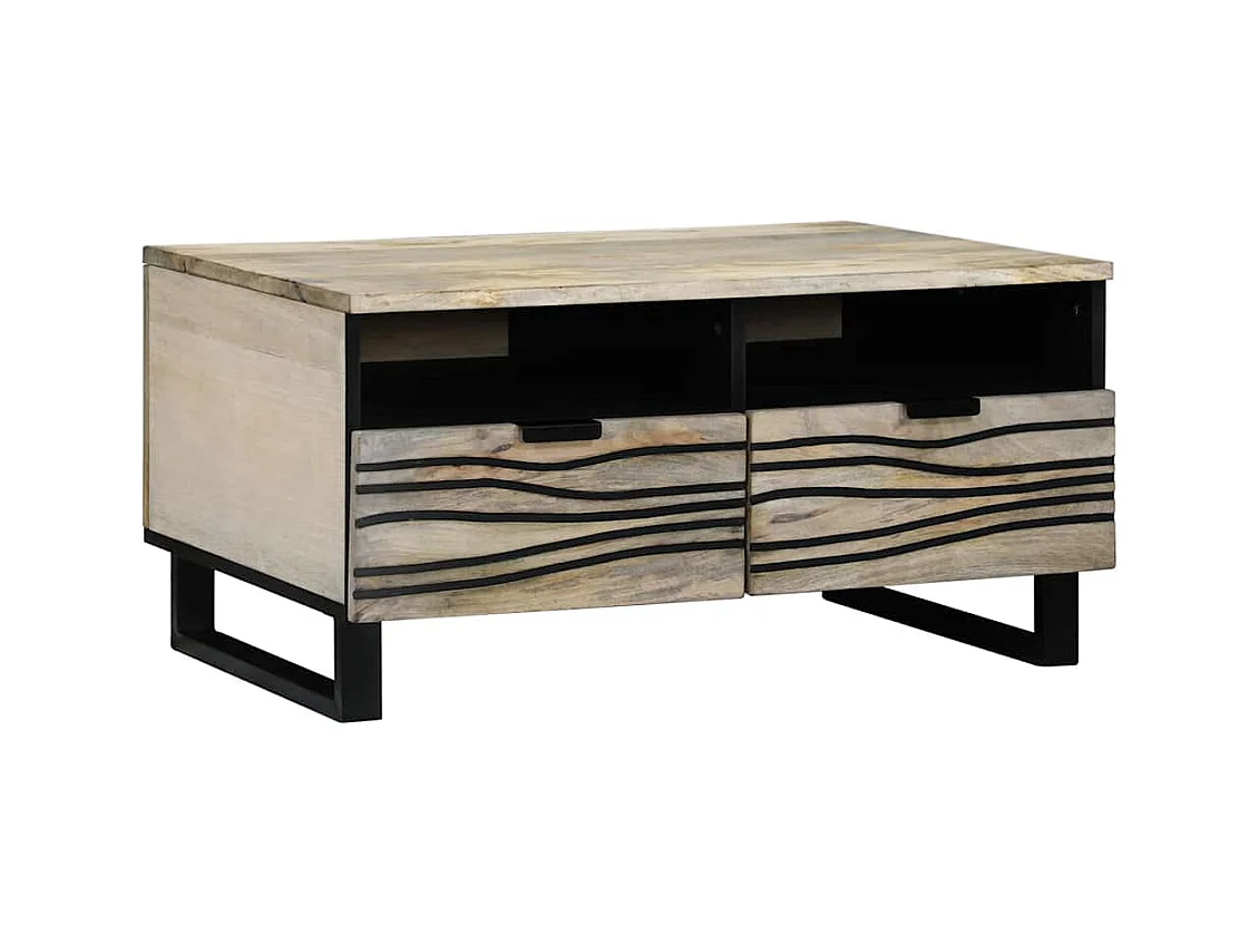 Table basse Blanc, Noir 80 x 54 x 40 cm bois de manguier massif