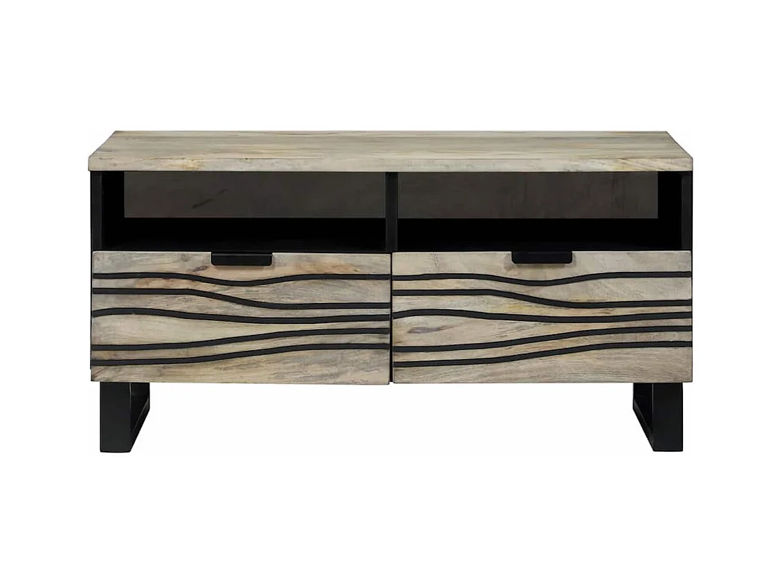 Table basse Blanc, Noir 80 x 54 x 40 cm bois de manguier massif