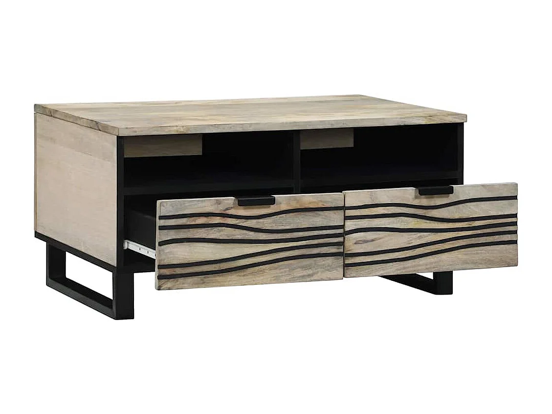 Table basse Blanc, Noir 80 x 54 x 40 cm bois de manguier massif