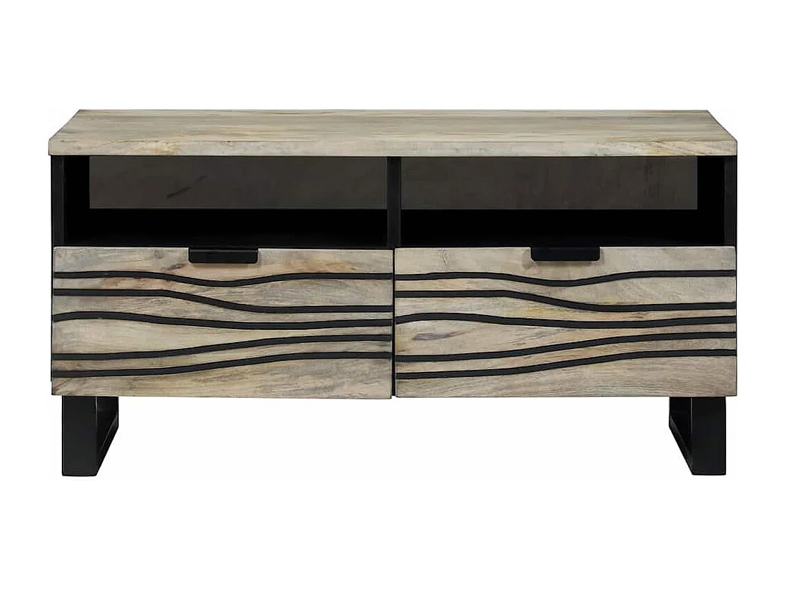 Table basse Blanc, Noir 80 x 54 x 40 cm bois de manguier massif