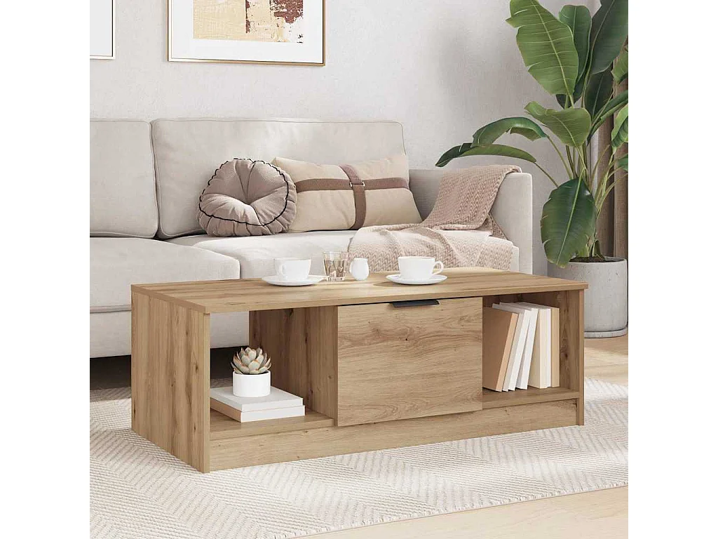 Table basse chêne artisanal 100 x 50 x 36 cm Bois d'ingénierie