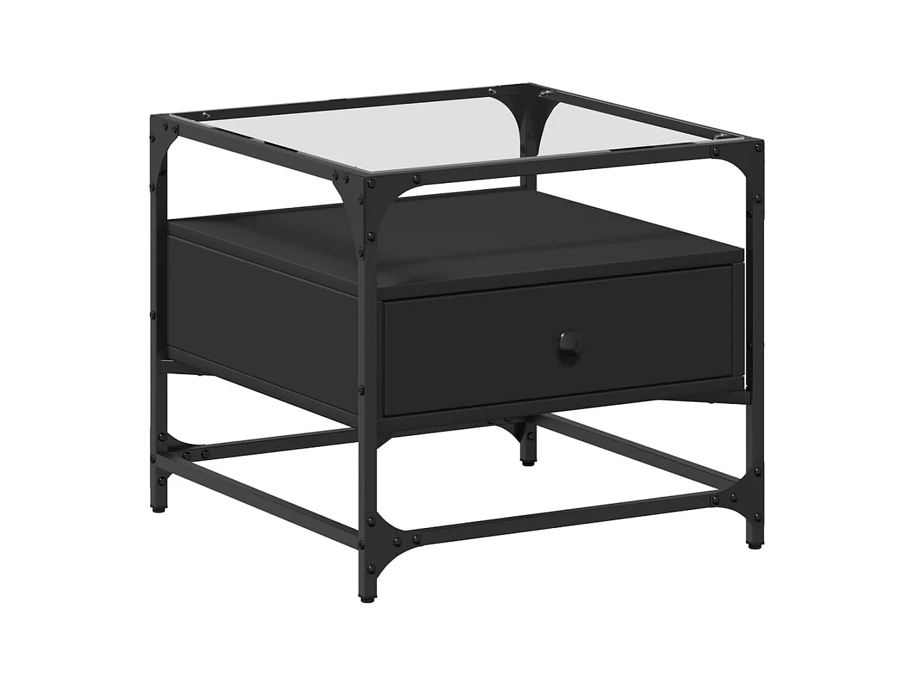 Couchtisch mit schwarzer Glasplatte 50x50x45 cm Stahl