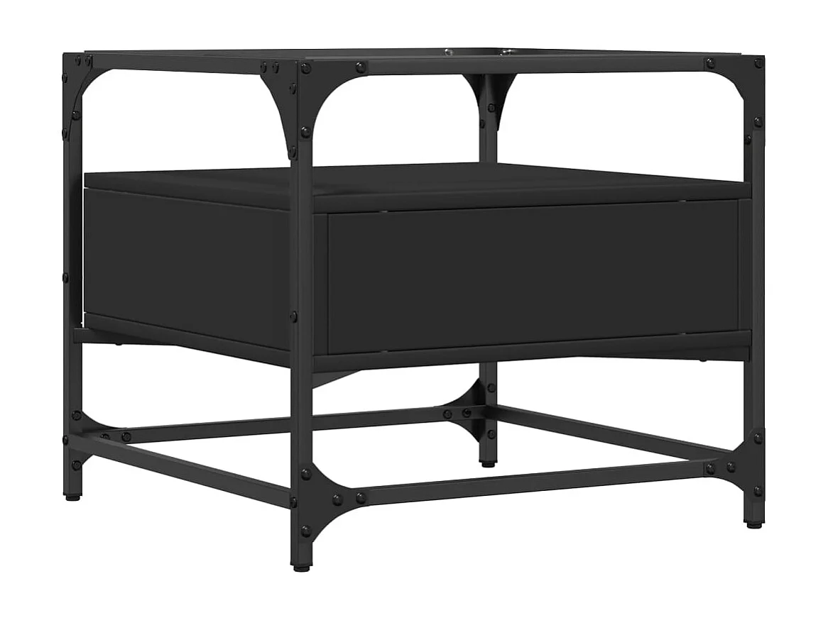 Couchtisch mit schwarzer Glasplatte 50x50x45 cm Stahl