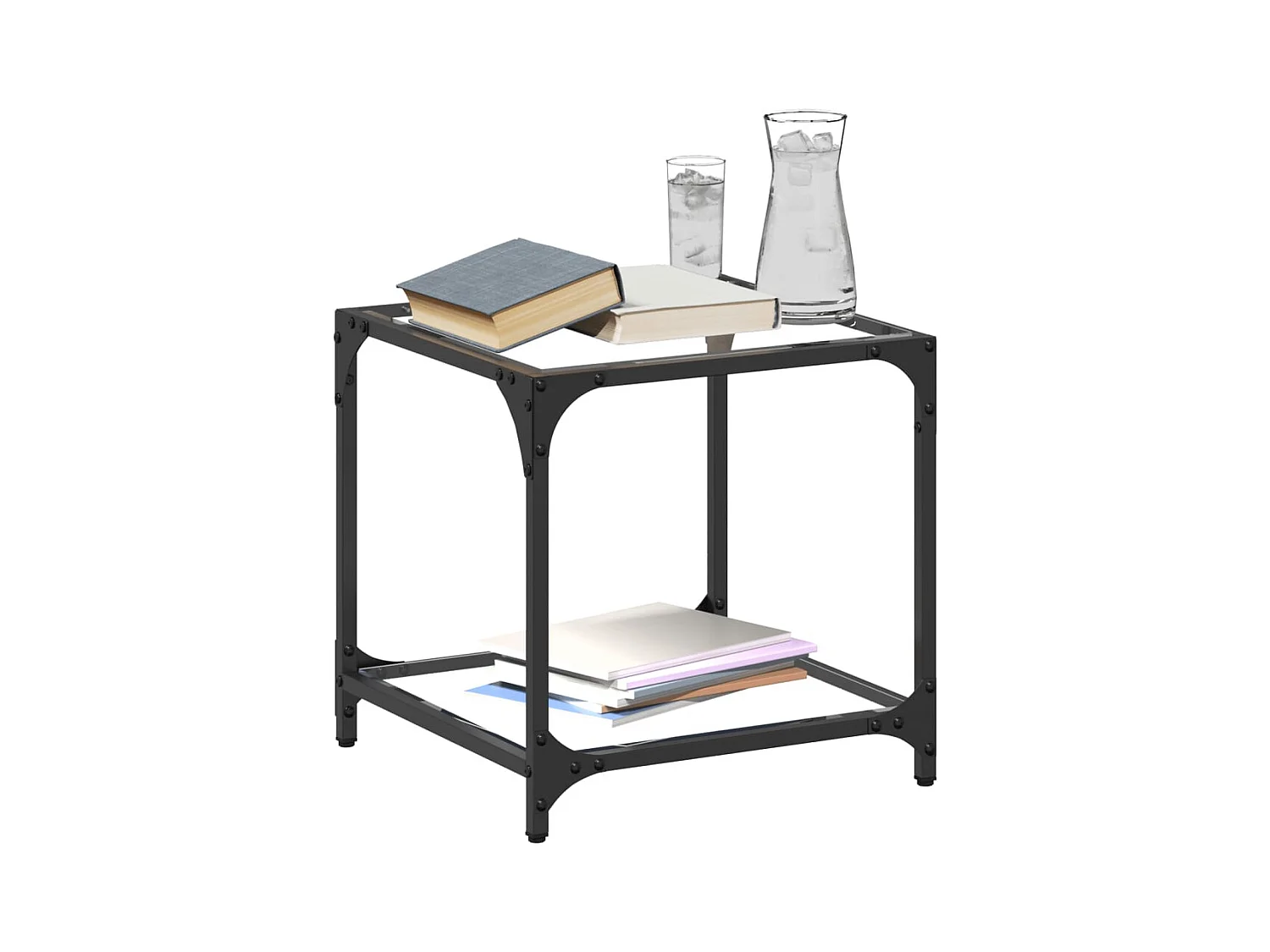 Salontafel met transparant glazen blad 40x40x40 cm staal