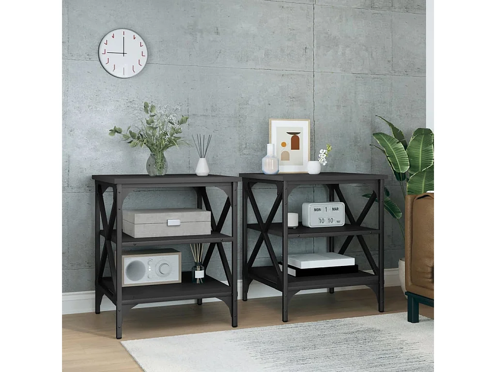 Tables d'appoint 2 pcs Noir 40x42x50 cm Bois d’ingénierie