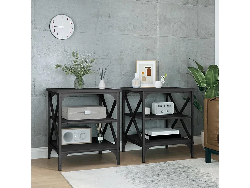Tables d'appoint 2 pcs Noir 40x42x50 cm Bois d’ingénierie