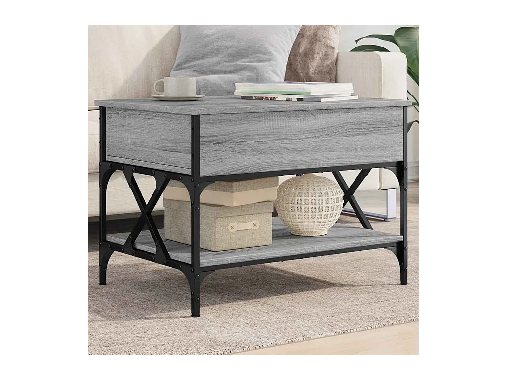 Mesa de centro Sonoma gris 70x50x50 cm madera contrachapada y metal