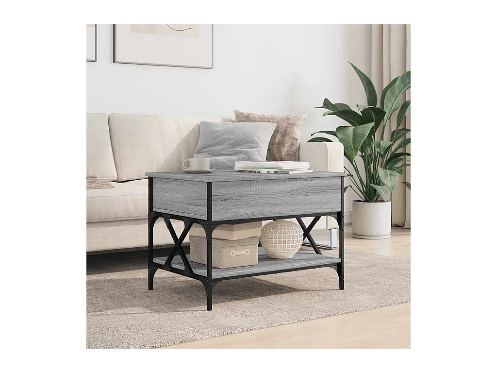 Mesa de centro Sonoma gris 70x50x50 cm madera contrachapada y metal