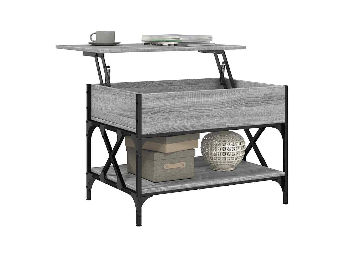 Mesa de centro Sonoma gris 70x50x50 cm madera contrachapada y metal