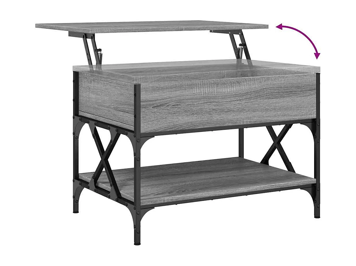 Mesa de centro Sonoma gris 70x50x50 cm madera contrachapada y metal