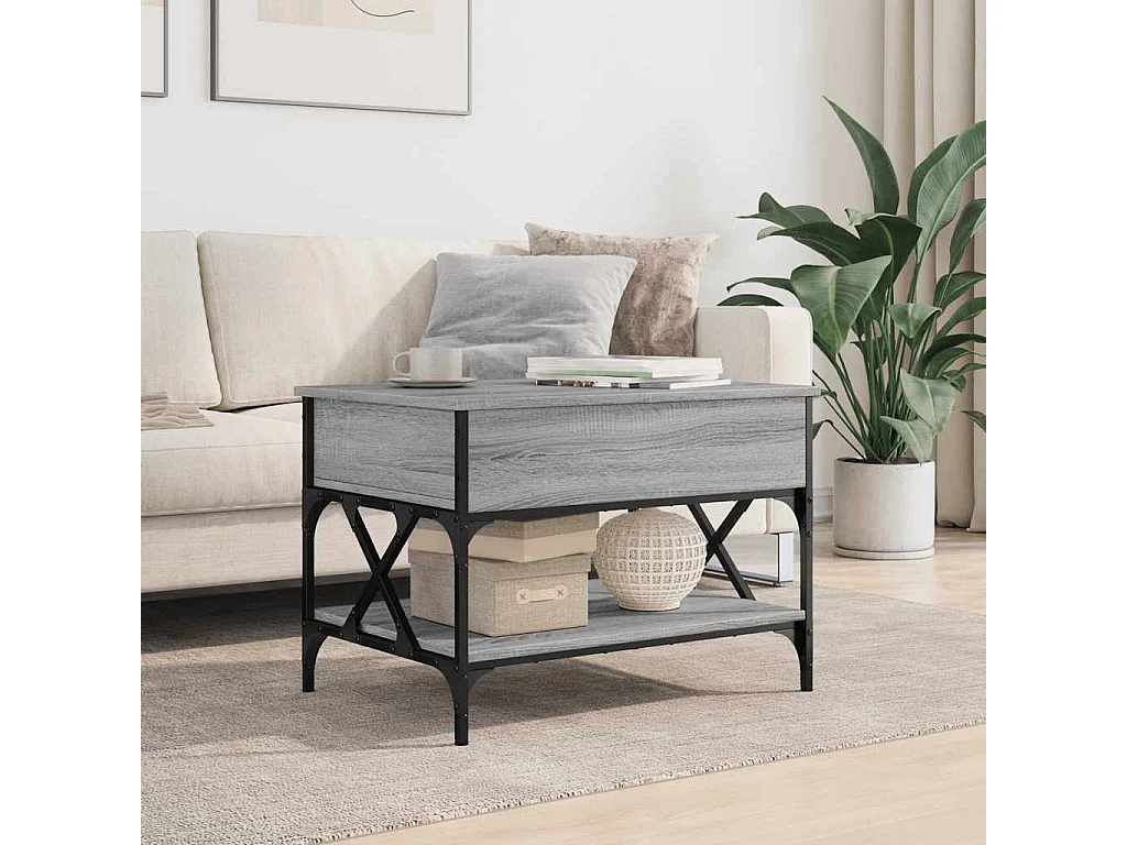 Table basse sonoma gris 70x50x50 cm bois d'ingénierie et métal