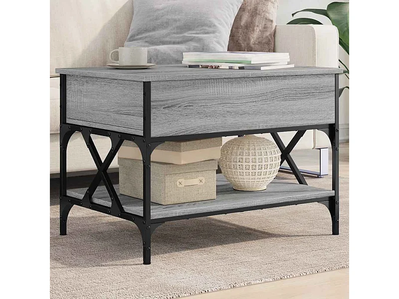 Table basse sonoma gris 70x50x50 cm bois d'ingénierie et métal