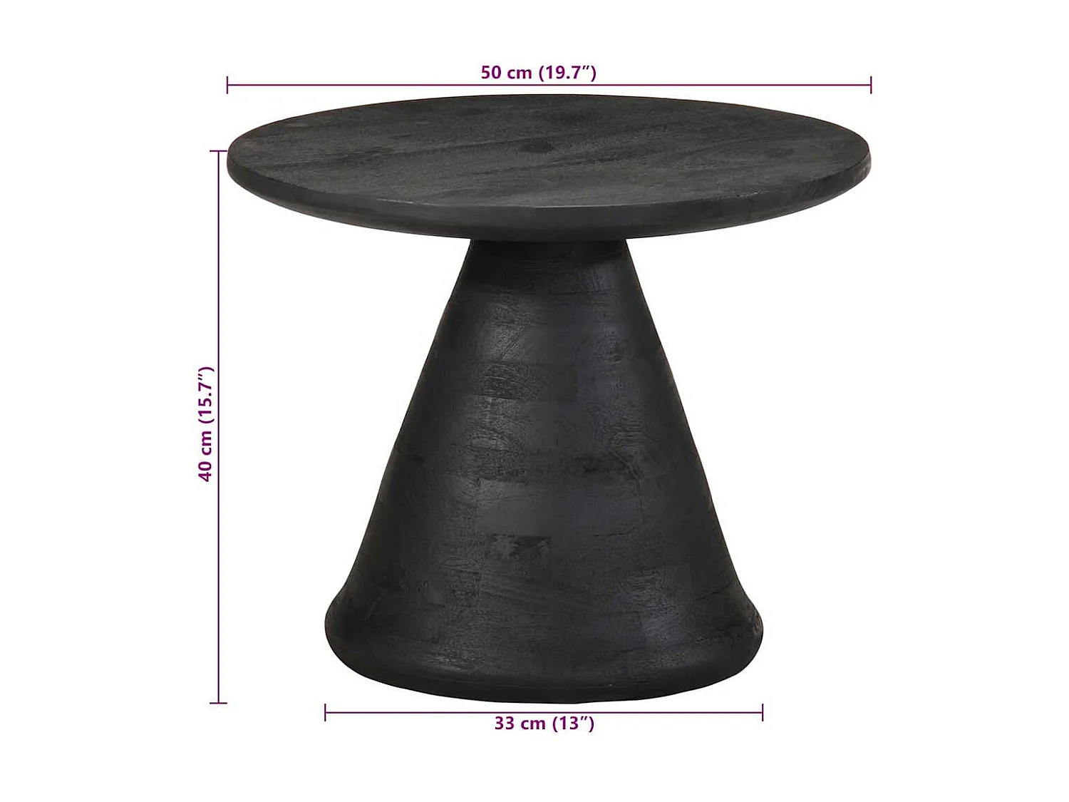 Table d'appoint noir Ø50x40 cm bois de manguier massif