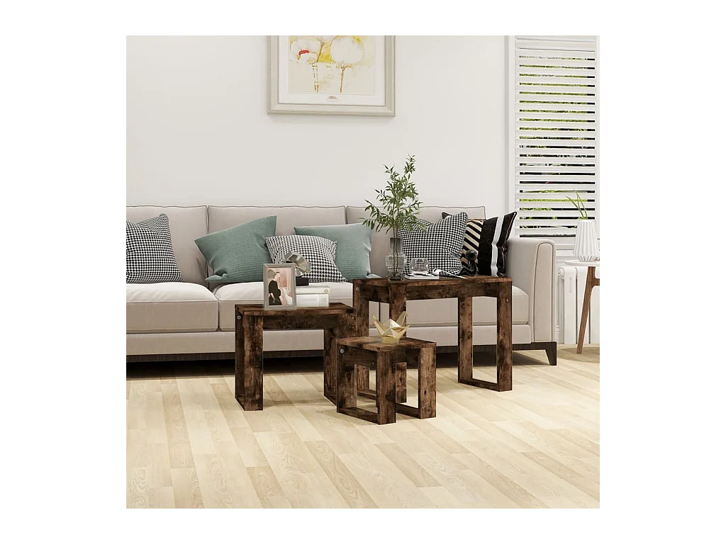 Tables gigognes 3 pcs Chêne fumé Bois d'ingénierie