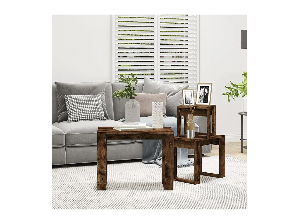 Tables gigognes 3 pcs Chêne fumé Bois d'ingénierie
