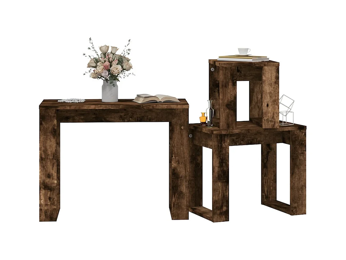 Tables gigognes 3 pcs Chêne fumé Bois d'ingénierie