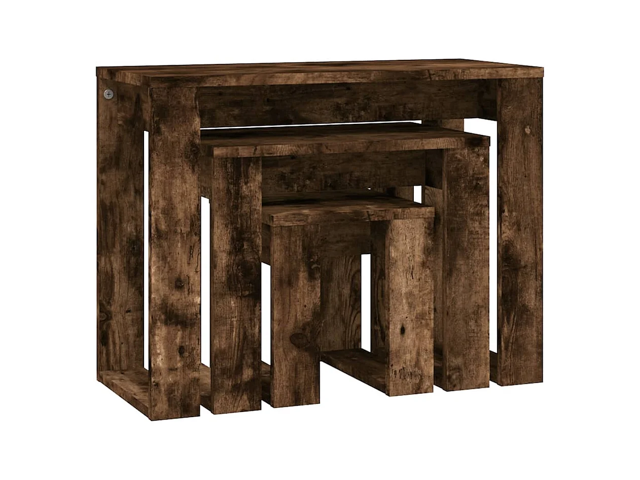 Tables gigognes 3 pcs Chêne fumé Bois d'ingénierie