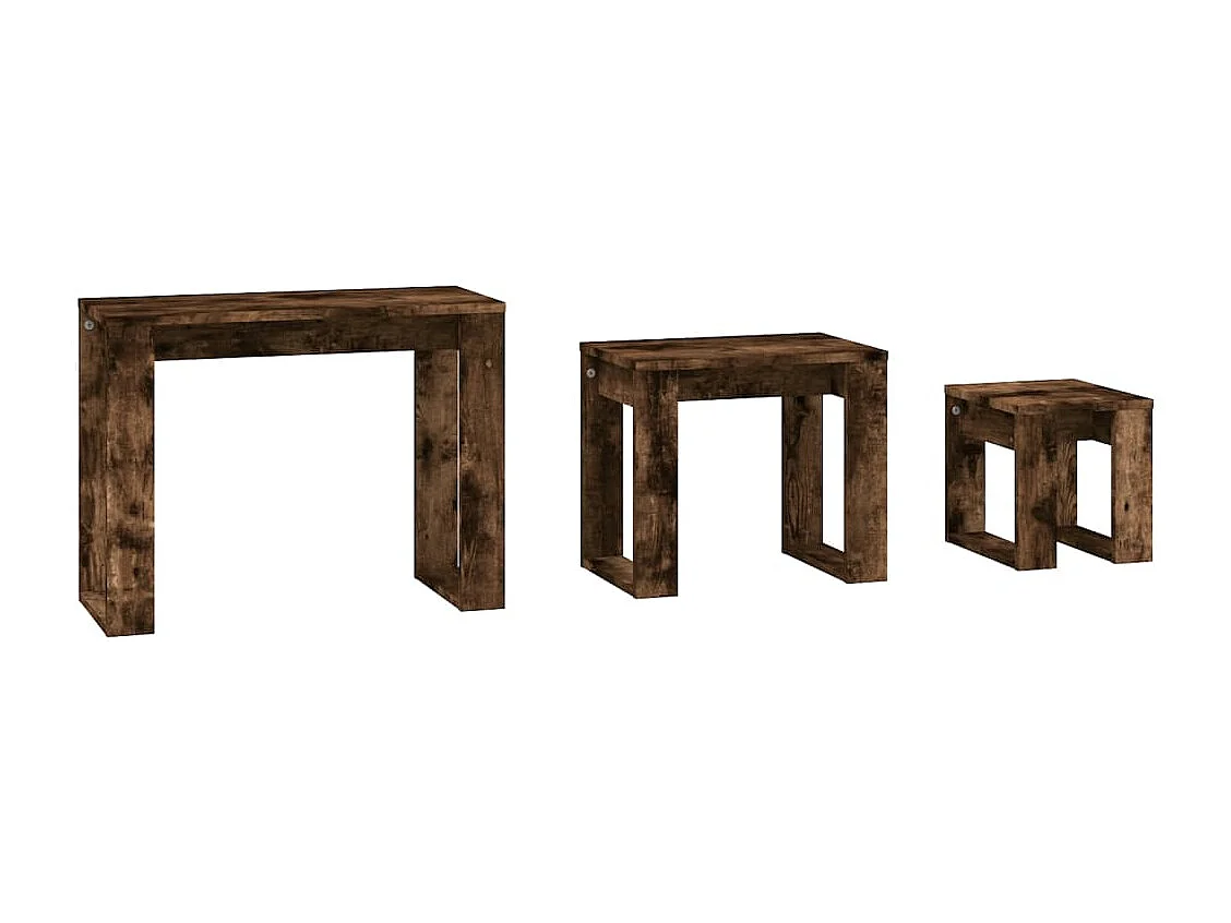 Tavolini impilabili a 3 pezzi Rovere affumicato Legno ingegnerizzato